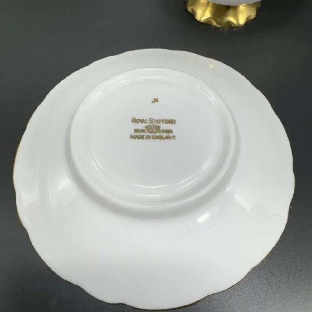 Royal Stafford Fine Porcelain China Teacup And Saucer Heavy Gold Pattern England